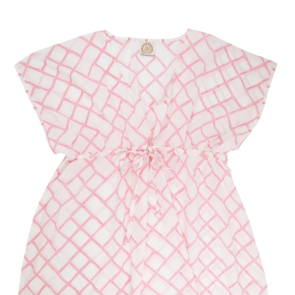The Beaufort Bonnet Company Pink and White Swim Coverup with Flutter Sleeves